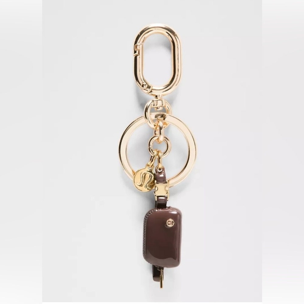 Gold-Tone Keychain with Burgundy Pouch Charm